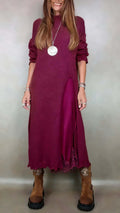 Women's Autumn Lace Detail Sweater & Suspender Slit Skirt 2-Piece Outfit Set
