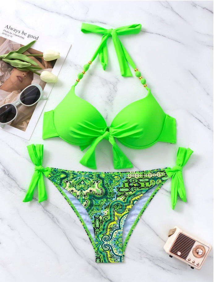 New Style Push-Up Big Bust Tie-Up Bikini - Ethnic Retro Two-Piece Swimsuit