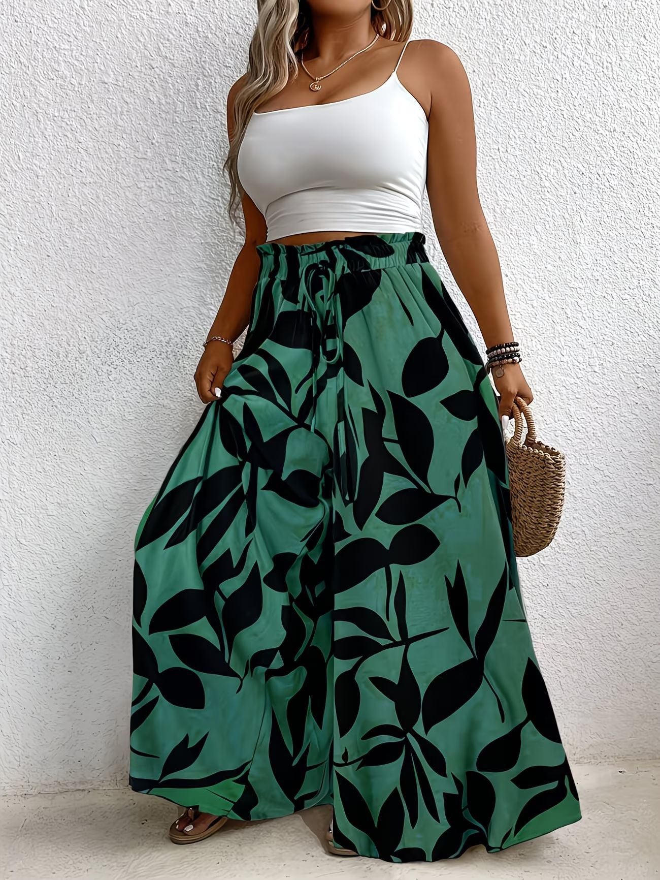 Women's Plus Size Summer Printed Wide Leg Pants