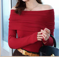 Women's Off-Shoulder Slim-Fit Knit Top - Elegant Autumn Style
