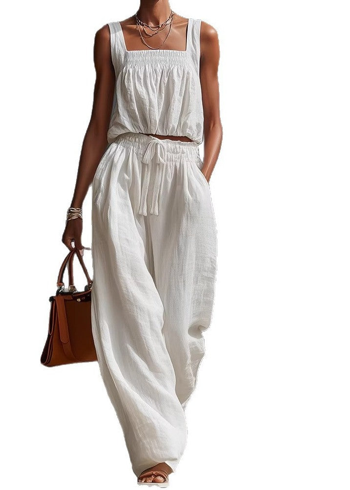 Women's Summer Casual Wide-Leg Pants Two-Piece Set