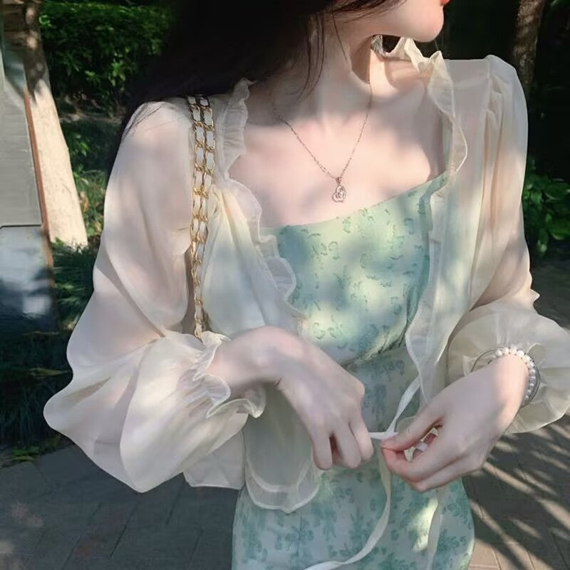 Women's Sun Protection Cardigan Thin Shawl Summer Outer Blouse Tulle Chiffon Top