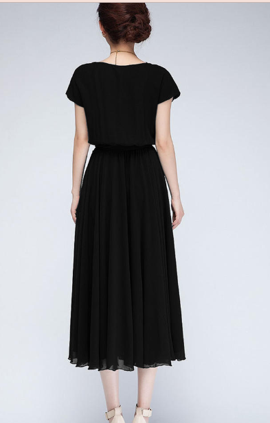 Short Sleeve Empire Waist Dress Black