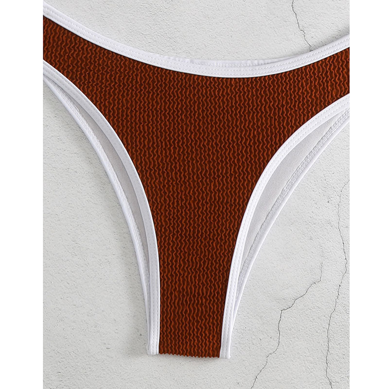 New Solid Color Lace-Up Neck Bikini with High Waist & Backless Split Design