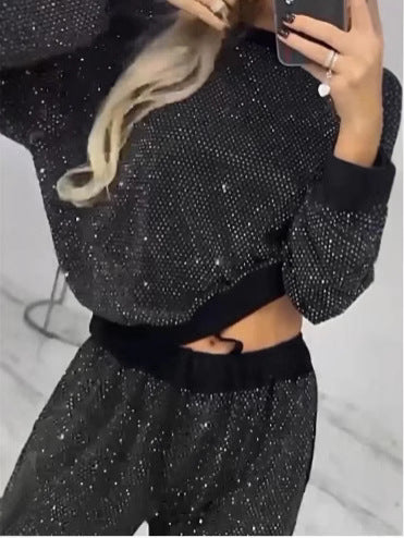 Women's Long Sleeve Round Neck Loose Top and Pants Two-Piece Matching Set