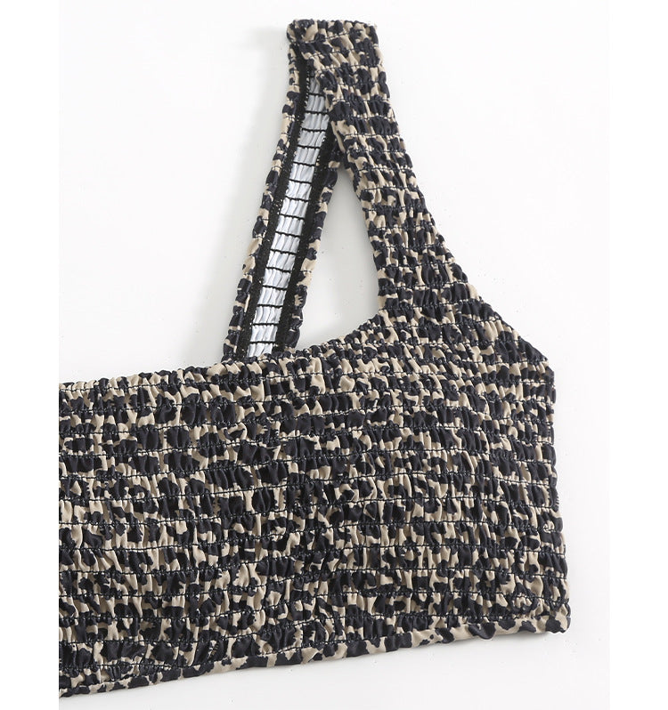 Leopard Print Twist Bag with Shoulder Strap & Three-Point Split Bikini Set