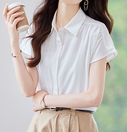 Women's Light Purple Casual Short-Sleeved Shirt - Lightweight Summer Top