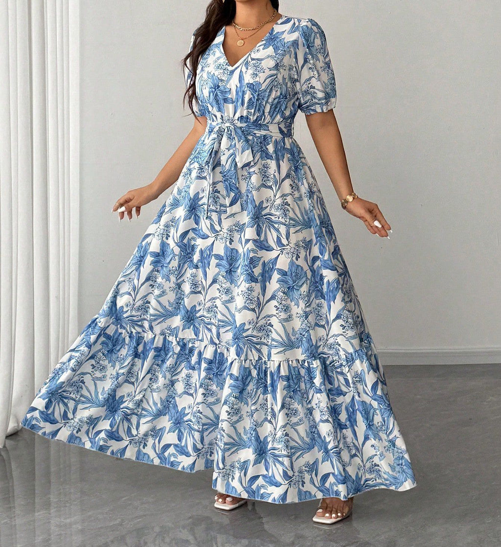 Women's V-Neck Floral Print Maxi Dress