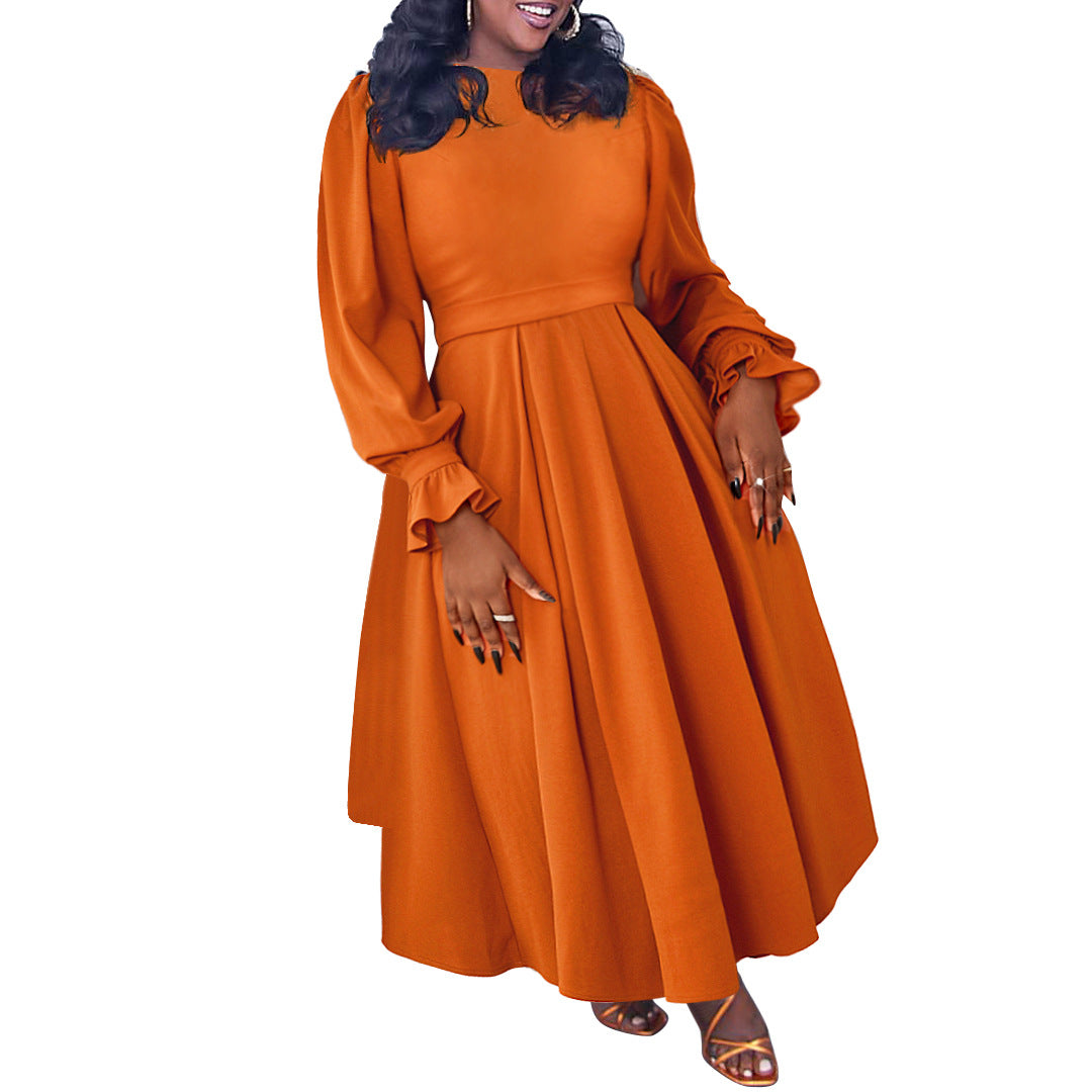 Elegant Plus Size Autumn Winter Banquet Dress for Women – A-Line Big Skirt Formal Gown, Long Sleeve Evening Party Dress
