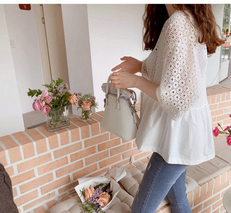 Summer Embroidered Hollow-Out Cotton Cardigan Shirt – Lightweight Long Sleeve Casual Cover-Up Top for Women