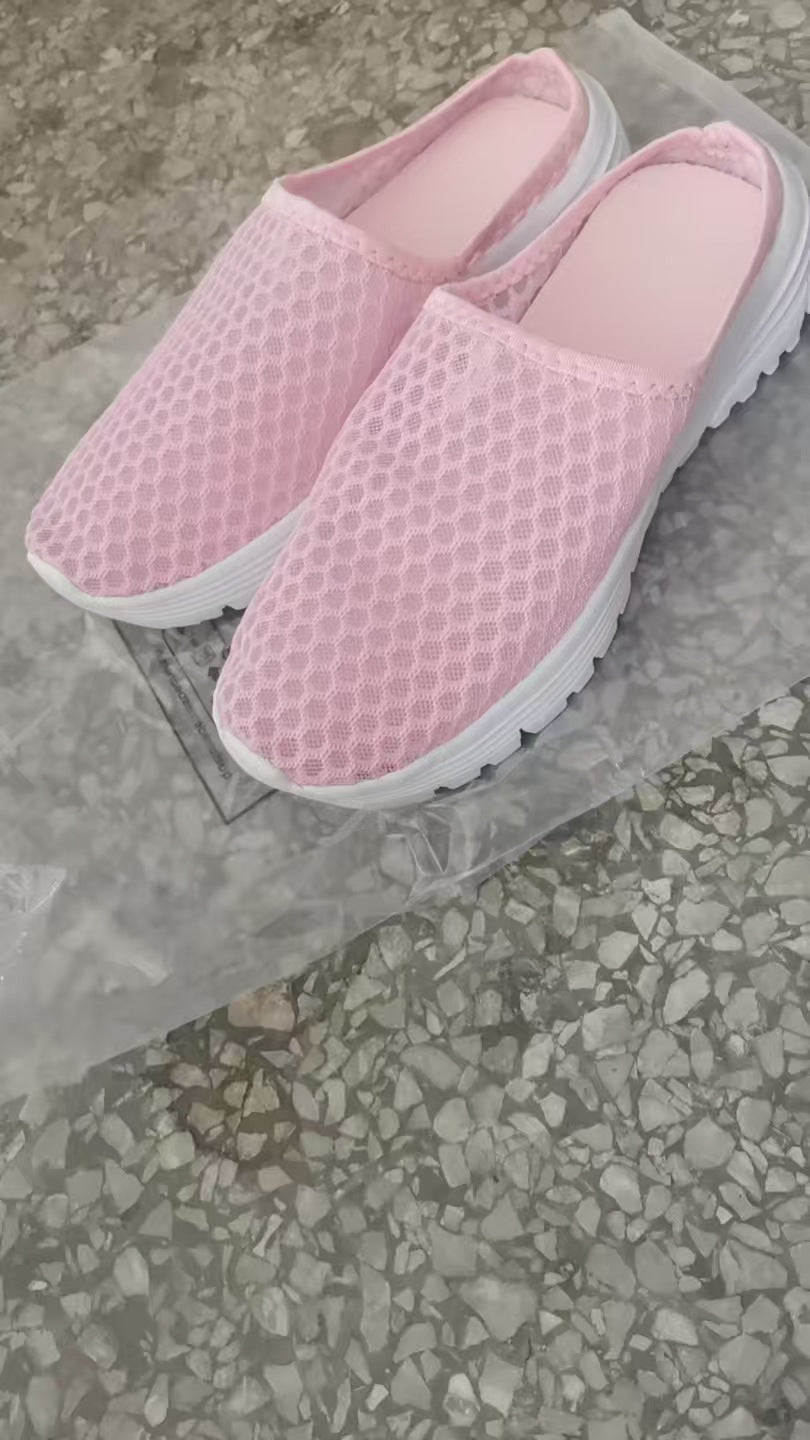 Slip-On Lazy Toe Half Slippers for Women - Lightweight Mesh Walking Sandals, Comfortable Outdoor Summer Sports Style, Large Size