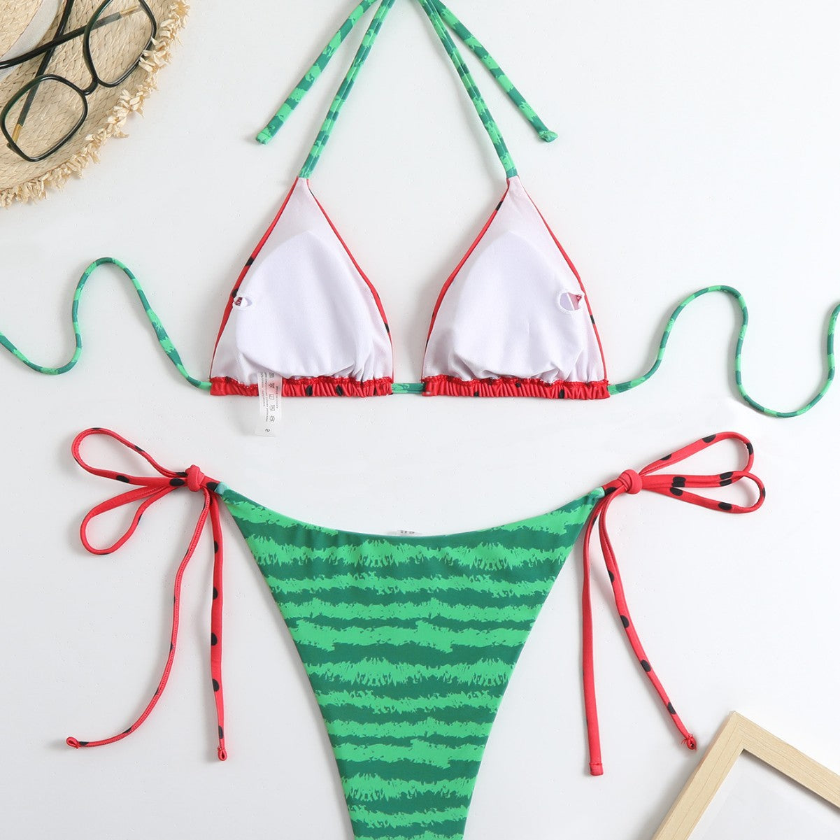 New Drawstring Lace-up Neck Bikini Low-cut Triangle Bag Split for Women