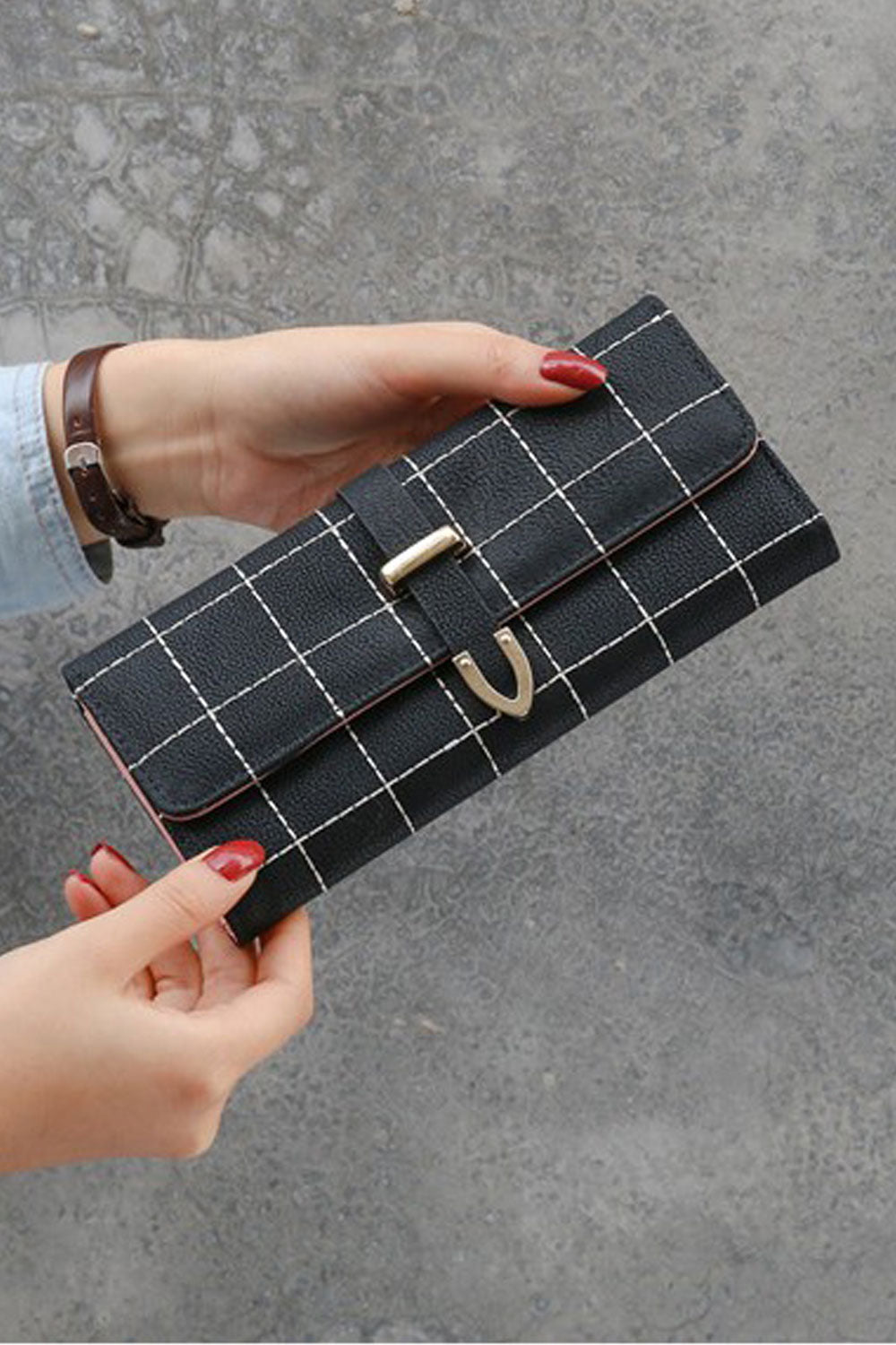 Women Beautifully Design Zipper & Snap Button Closure Solid Color Three Folds Mulit-Functional Fashion Wallet
