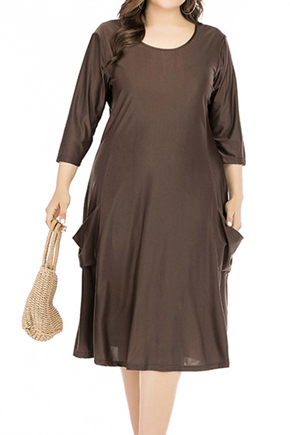 Women Plus Round Neck loose waist knitted pullover Party Dress