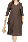 Women Plus Round Neck loose waist knitted pullover Party Dress