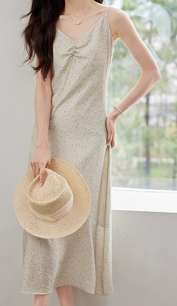Women’s Casual Ink Print Square Neck Midi Dress – Elegant Summer Mid-Length Dress