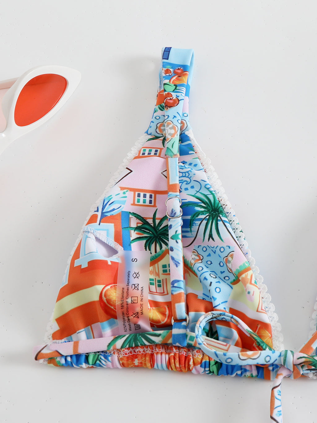 New Digital Print Double Shoulder Strap Deep V Neck Bikini Split Swimsuit