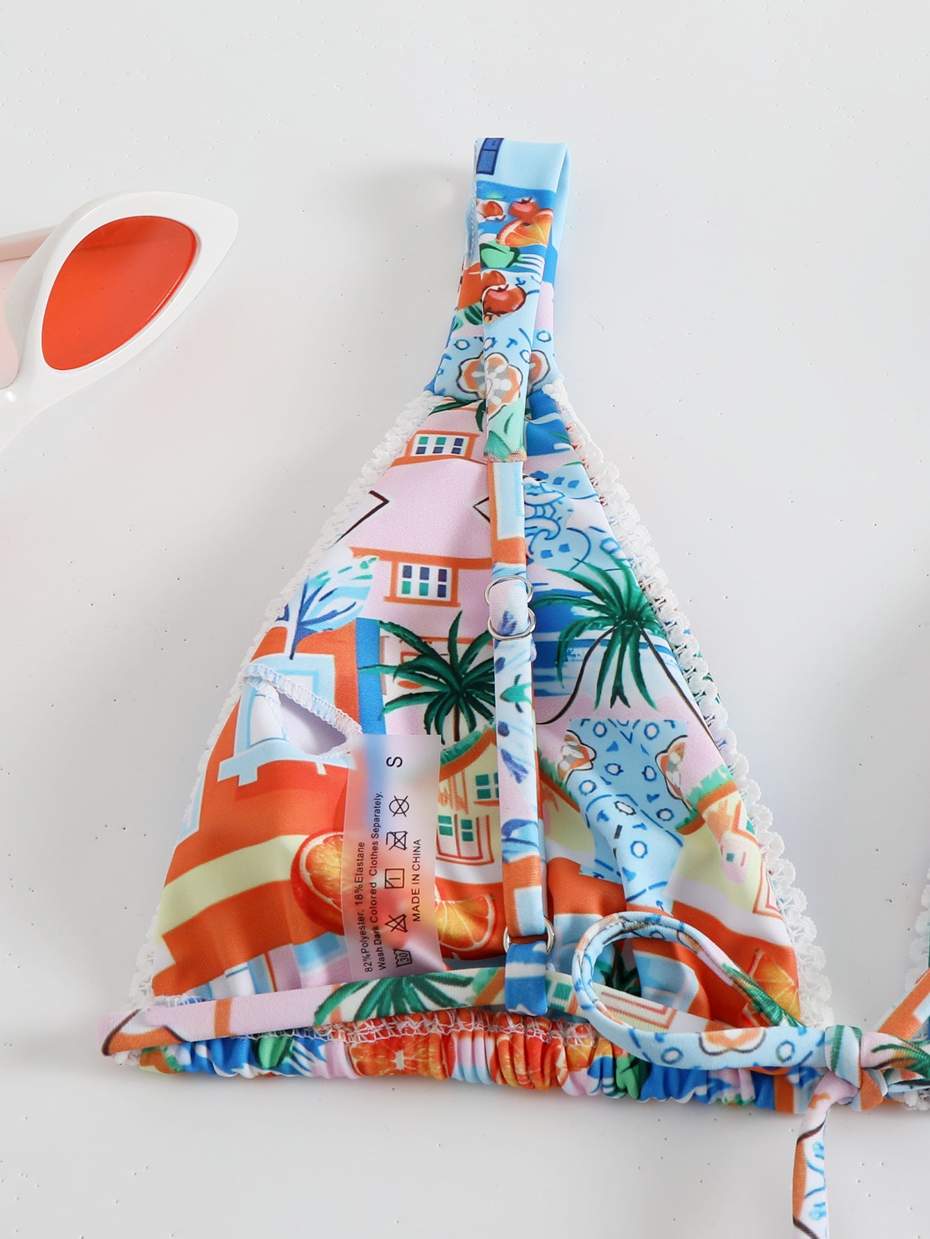 New Digital Print Double Shoulder Strap Deep V Neck Bikini Split Swimsuit