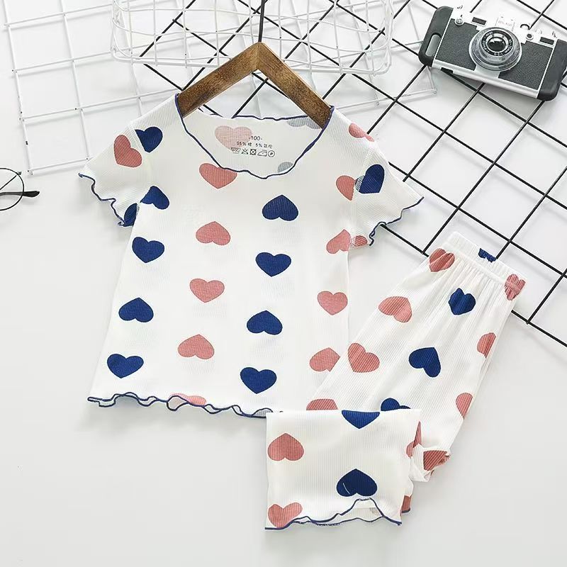 Summer Girls’ Long Wear Pajama Set – Polka Dot Ruffle Design Cute Sleepwear - RAC26JP5387BATS