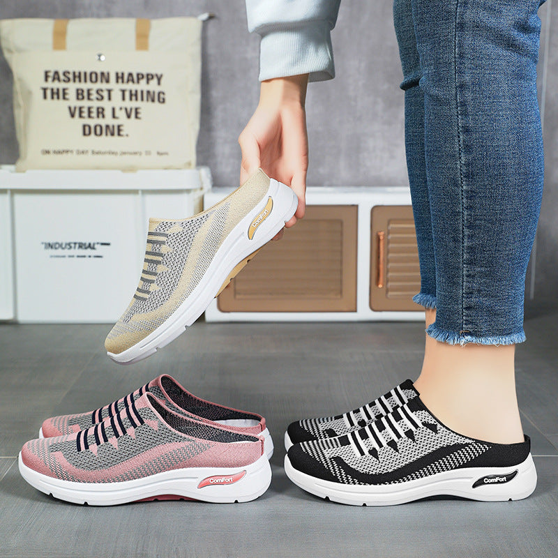 Spring & Autumn Women's Fly-Knit Slippers - Lightweight Casual Slip-On Shoes for Everyday Comfort