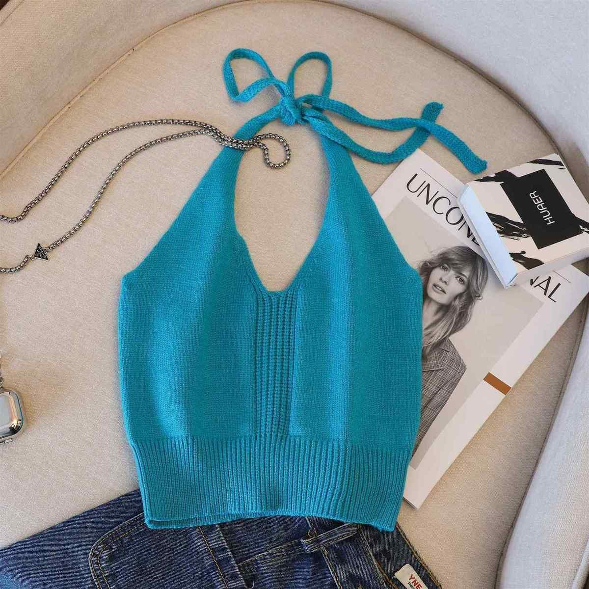 Girls' Summer V-Neck Lace-Up Vest – Baby & Kids Solid Color Sling Top - RAC26JP5506BATT