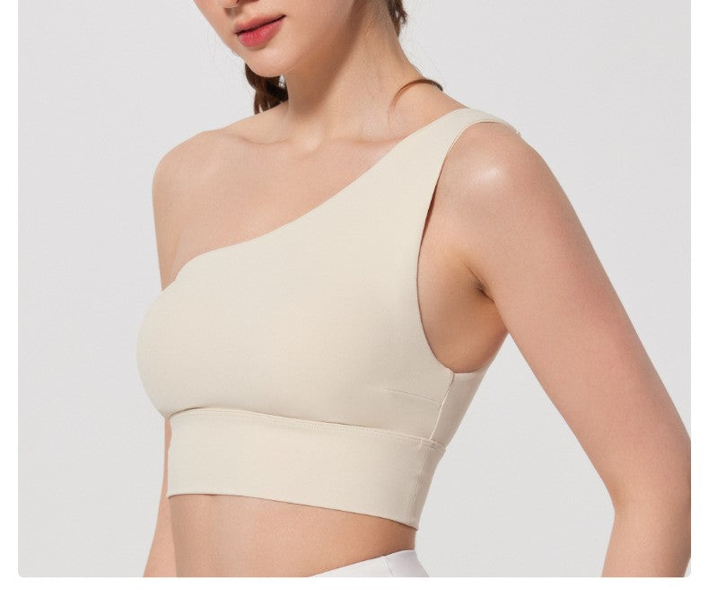 Women's Inclined Shoulder Sports Yoga Bra - Shockproof Antibacterial Running Fitness Dance Back-Enhancing Comfort Innerwear