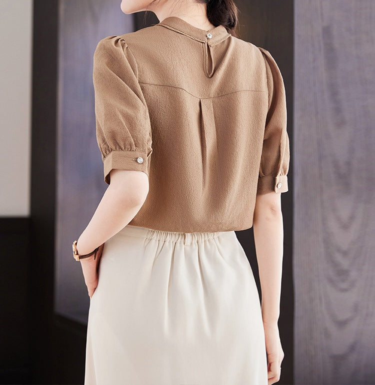 Round Neck Elegant Women's Shirt - Summer Short-Sleeved Breathable Everyday Top