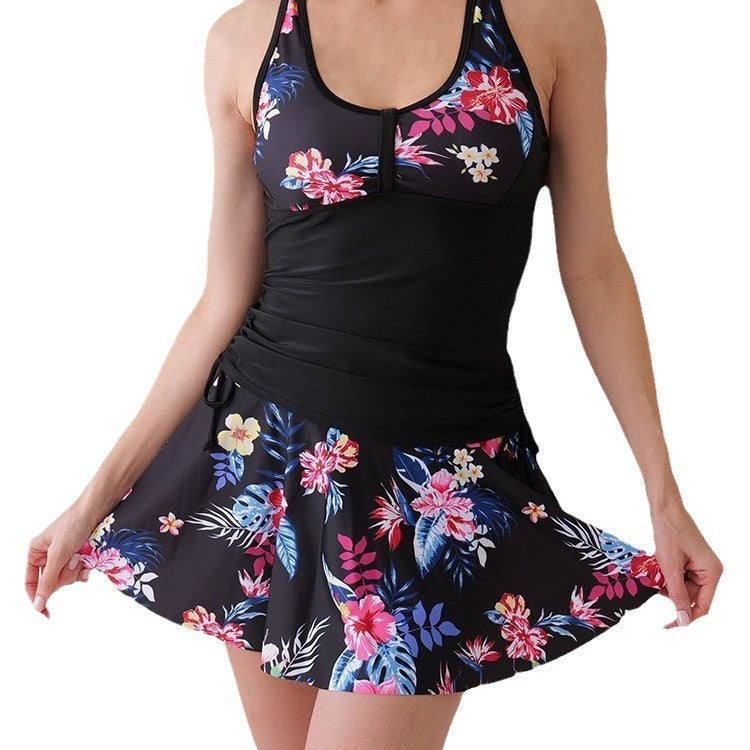 Women's Printed Color Block Tankini Split Swimsuit