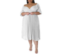 Women's Plus Size V-Neck Pleated Hem Short Sleeve Dress – Elegant Casual Flowy Midi Dress