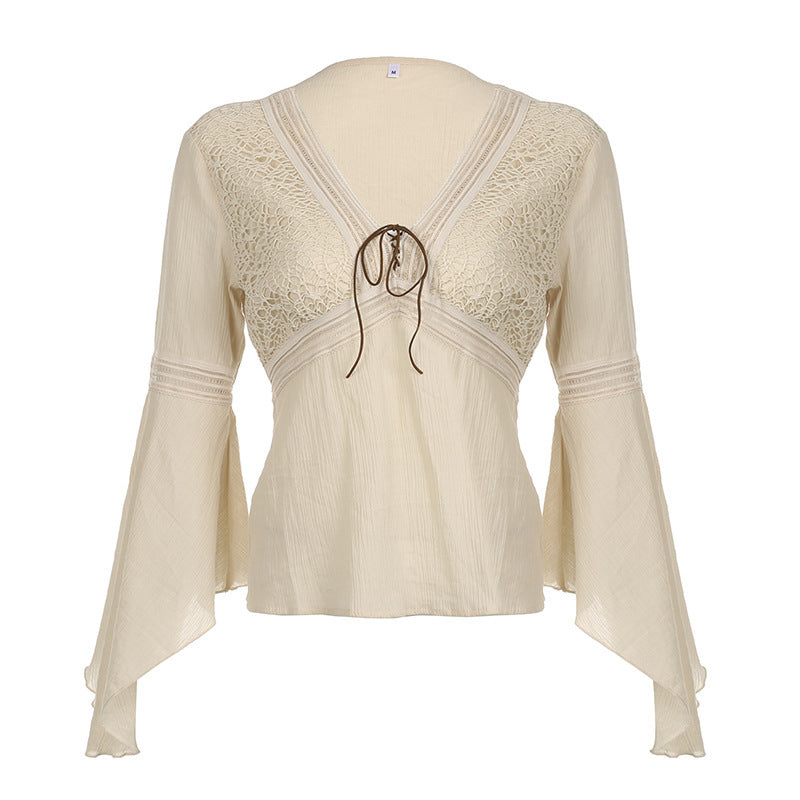 Women's Lightweight V-Neck Bell Sleeve Casual Top – Comfortable Everyday Fashion Shirt