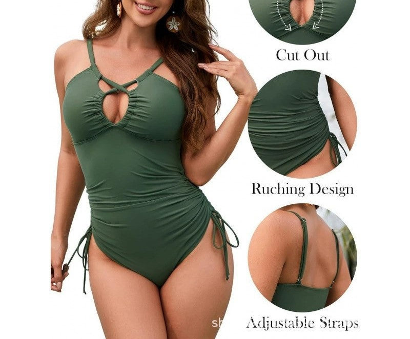 Swimwear Wall-Mounted Jumpsuit - Solid Color Elastic Beach Swimsuit