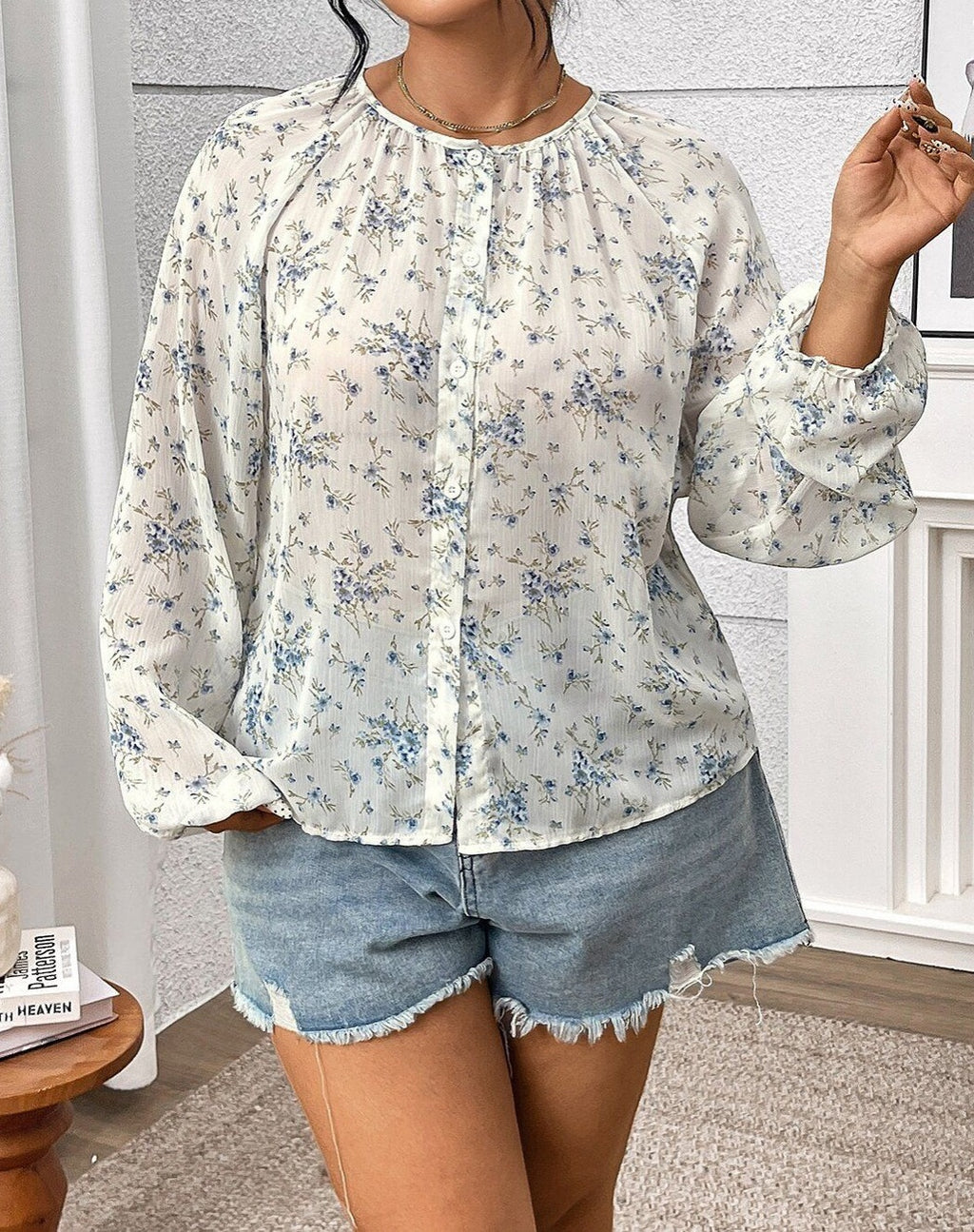 Women's Floral Print Long Sleeve Loose Fit Shirt – Casual Button-Up Everyday Top