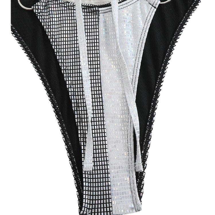 New Drawstring Lace-up Triangle Bikini Top with High-Cut Bottoms for Women