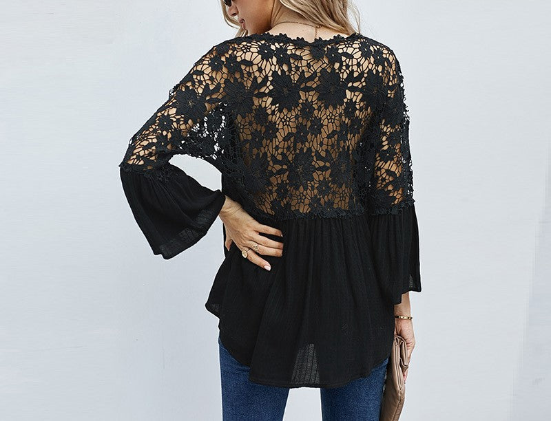 Women's Long Sleeve Solid Color V-Neck Pullover Chiffon Blouse Casual Elegant Lightweight Top