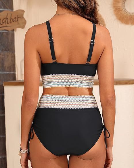 High Waist V-Collar Triangle Bikini Set with Lace-Up Detail and Split Design