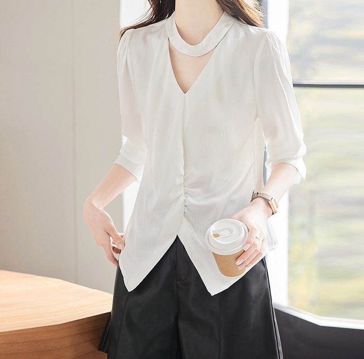 Women's Plus Size Casual Long Sleeve V-Neck Shirt - Versatile Spring & Autumn Top