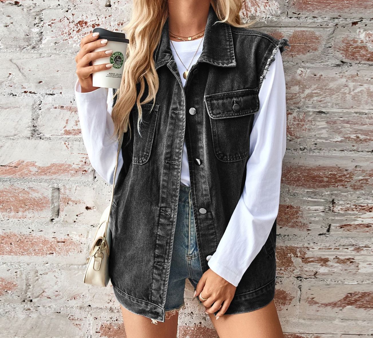 Women’s New Washed Denim Loose Vest Cardigan Top