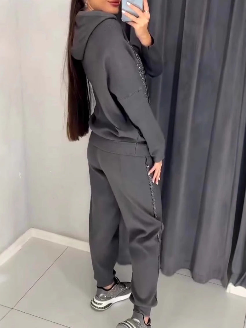 Women's Spring and Autumn Long Sleeve Hooded Neck 2-Piece Casual Lounge Set