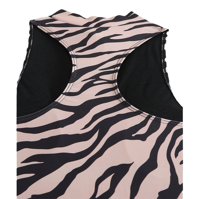 Leopard Print High Collar Zipper One-Piece Swimsuit - Slim Fit