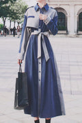 Women Elegant Lapel Neck Button Lace Up Long Sleeve Shirts Dress