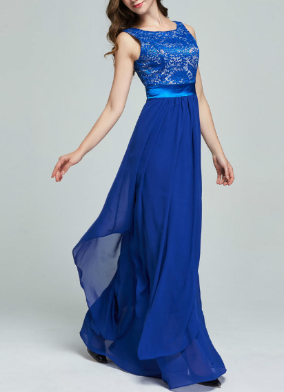 Women Slim Long Prom Wedding Dress Blue