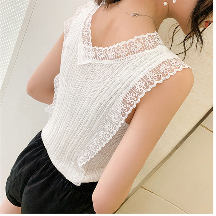 Women's Sweet V-Neck Hollow-Out Lace Knitted Vest