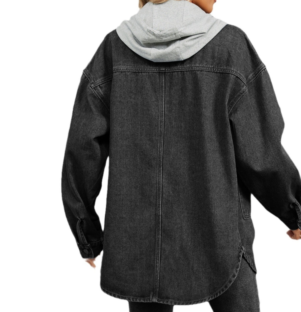 Women’s New Washed Loose-Fit Denim Jacket Long-Sleeved Hooded Top