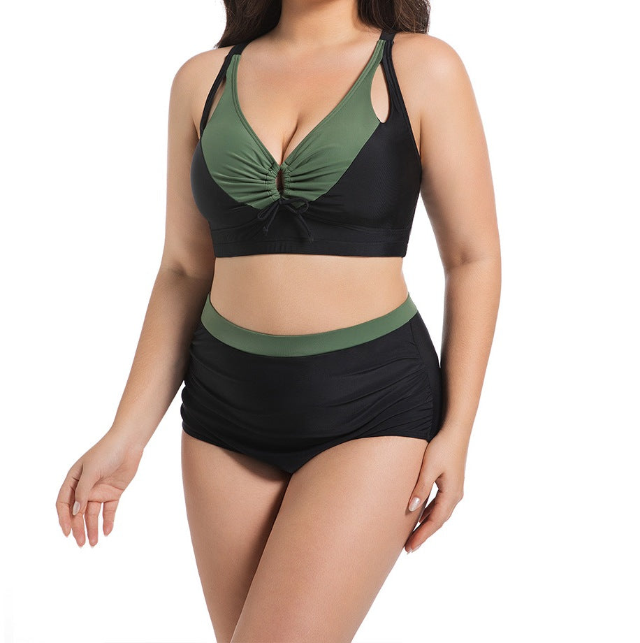 Plus Size Color Block One-Piece Swimsuit – Slimming Split-Style Swimwear for Curvy Women - RAC25JP2599WPSW