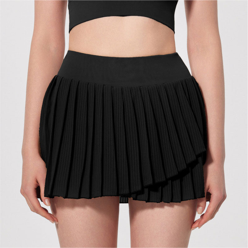 Yoga Pleated Sports Skirt with Built-In Shorts - Anti-Exposure Running, Golf & Tennis Skort