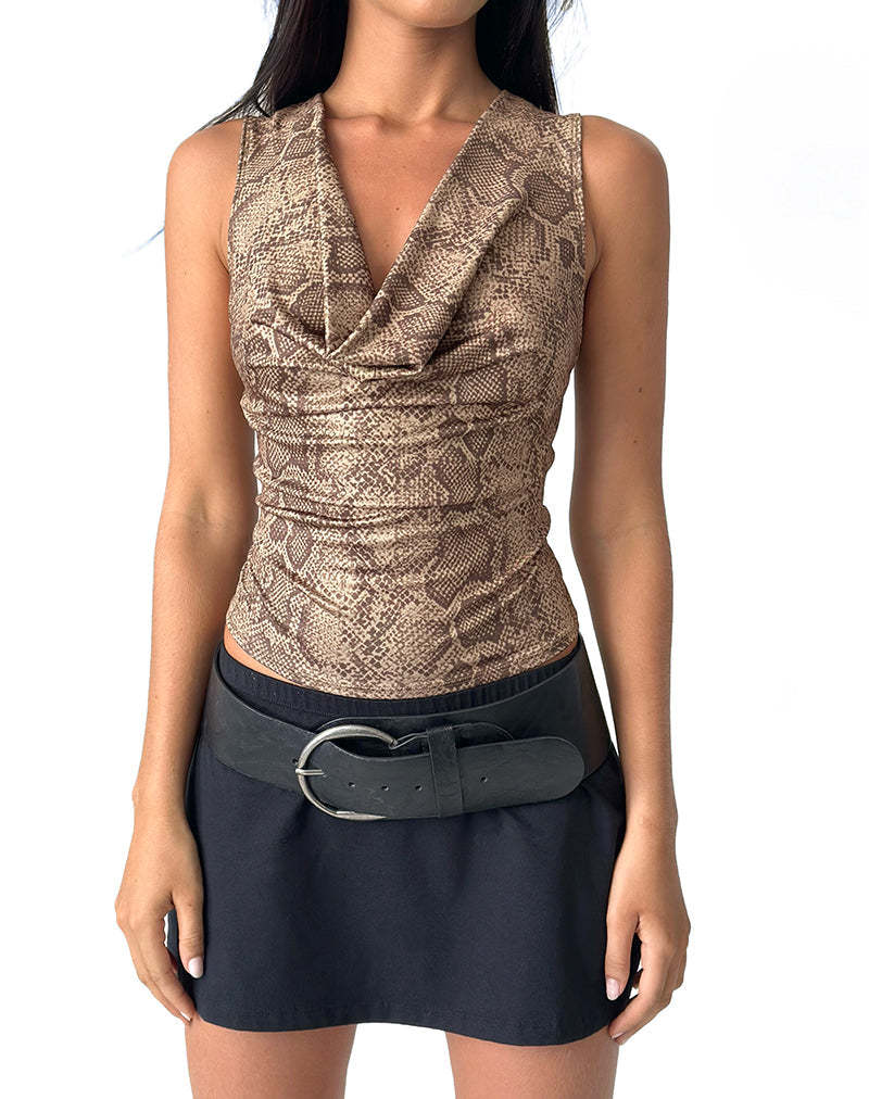 New Snake Pattern High Collar Sleeveless Vest Top