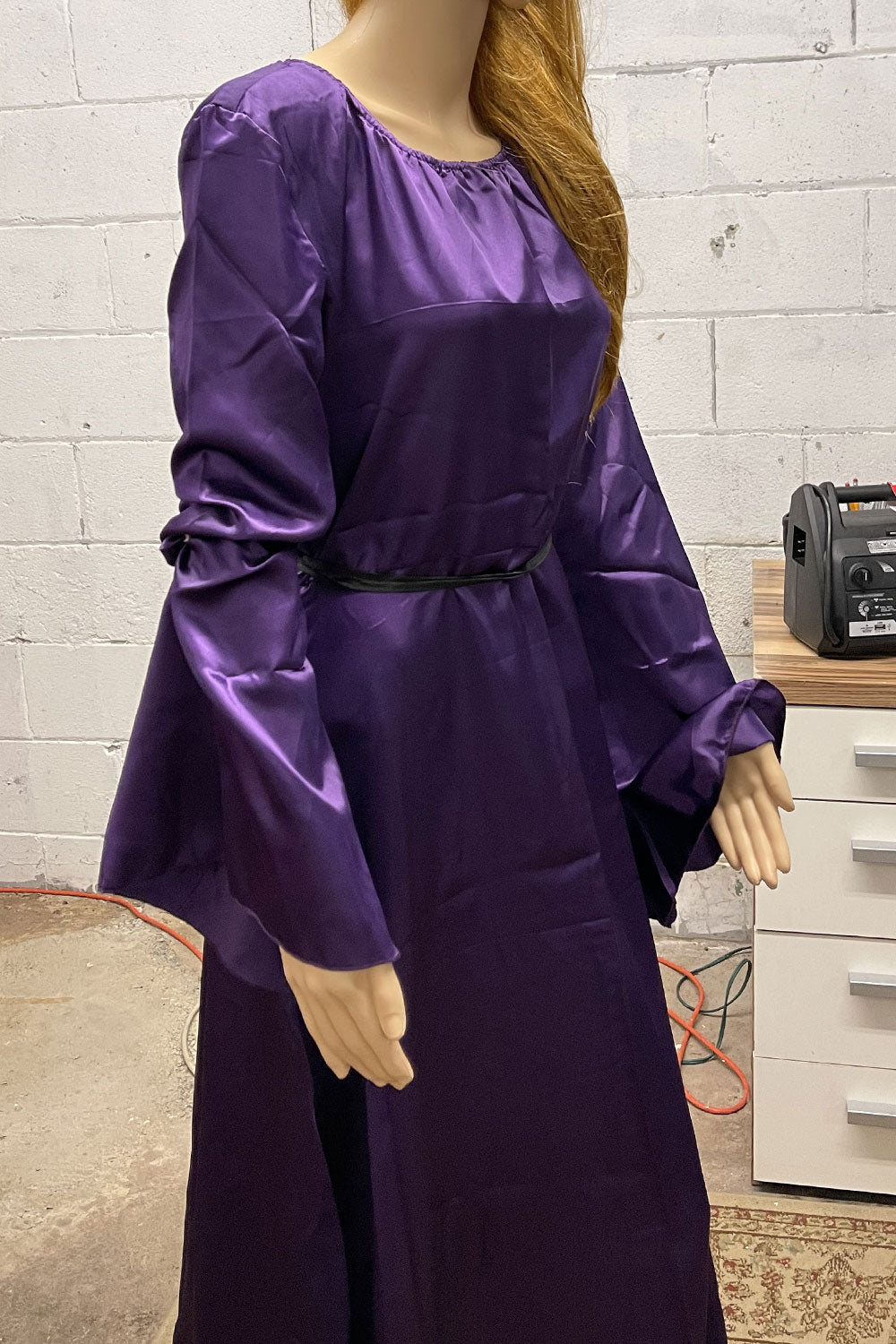 Women Attractive Shiny Colored Kimono Style Sleeve Round Neck Drawstring Waist Slim Fit Evening Maxi Dress