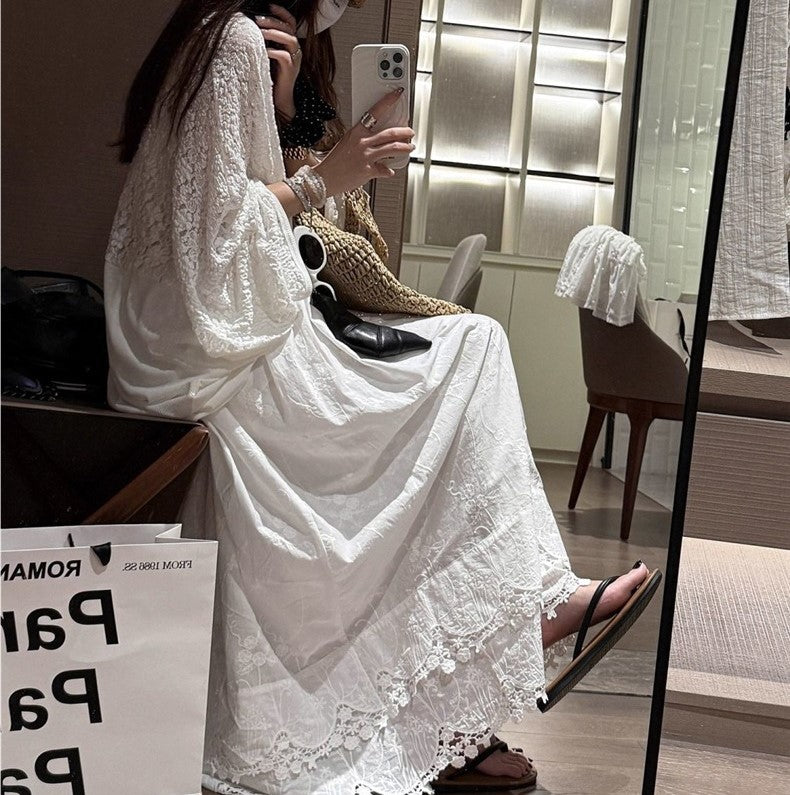 Women's Lace Patchwork Sun Protection Cardigan – Lightweight Summer Open Front Mid-Length Shawl Cover-Up