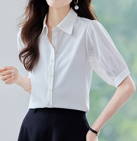 Women's Summer Short-Sleeved Elegant V-Neck Blouse - Lightweight Breathable Casual & Office Wear Top