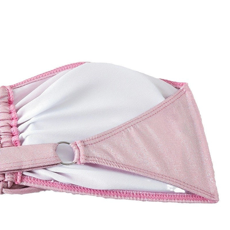 Bikini Split Swimsuit for Women - Drawstring Sling, Solid Color, Reflective Hot Spring Swimwear